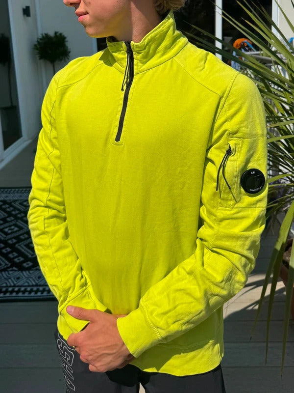 CP Company Quarter Zipped Jumper in Lime Green