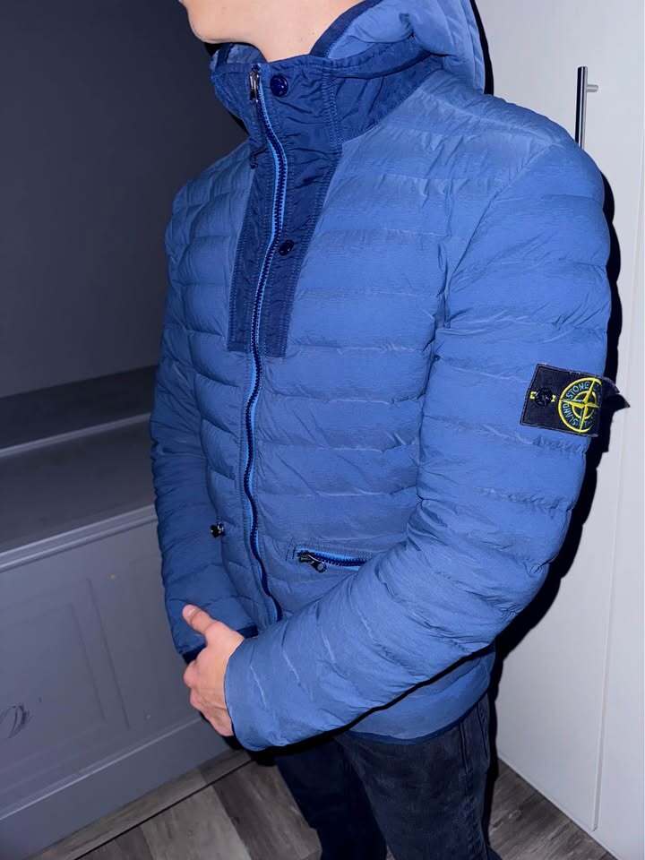 Stone Island Loom Woven Down Chambers Stretch Nylon-TC puffer jacket in blue
