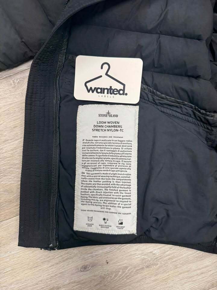Black Stone Island Loom Woven Down Chambers Stretch Nylon-TC Puffer Coat