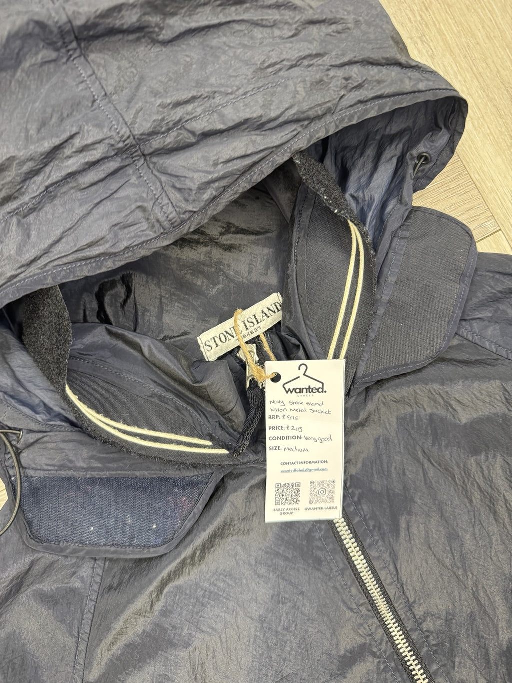 Stone Island Vintage Navy Full Nylon Hooded Jacket - Medium