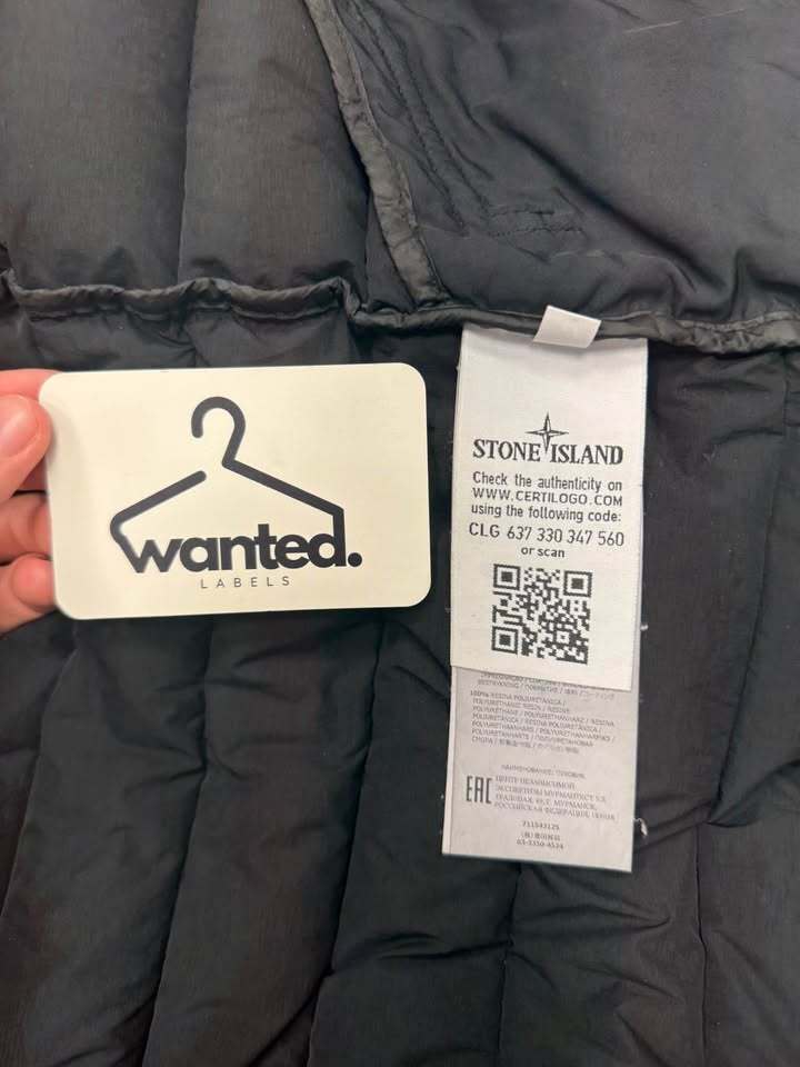 Black Stone Island Loom Woven Down Chambers Stretch Nylon-TC Puffer Coat