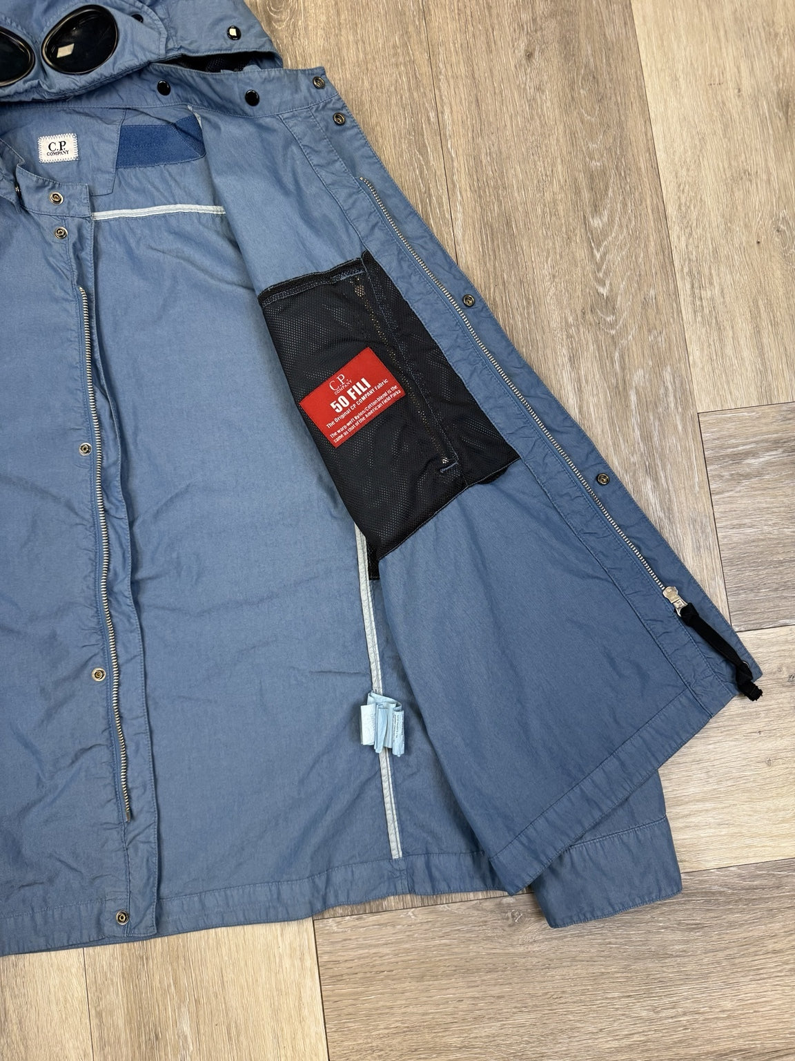 C.P. Company Sky Blue 50 Fili Hooded Goggle Jacket - XL