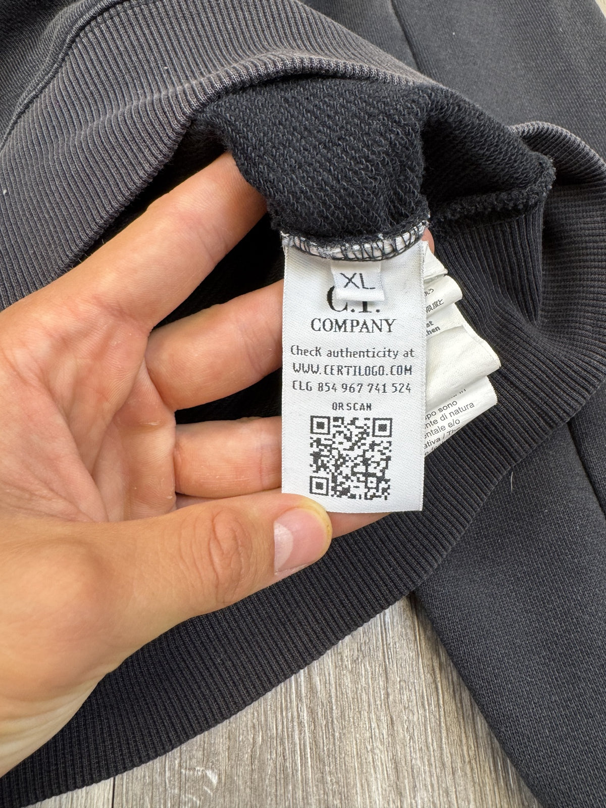 C.P. Company Navy Diagonal Raised Fleece Lens Hoodie - XL
