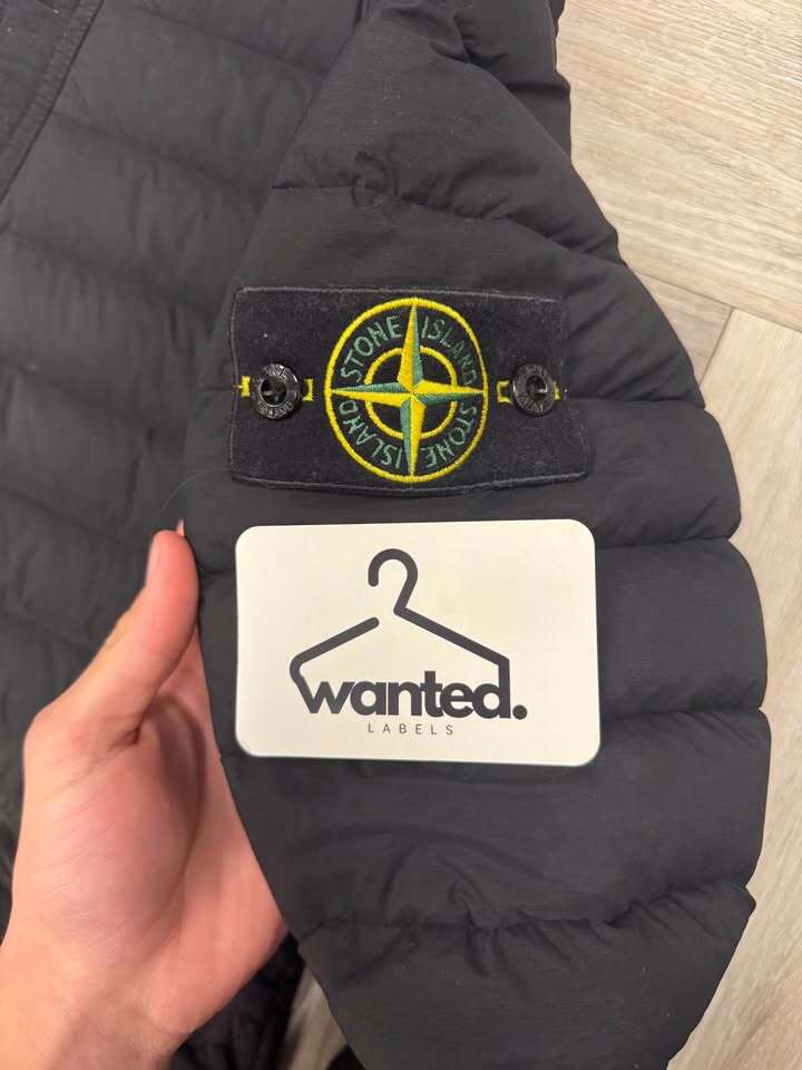 Black Stone Island Loom Woven Down Chambers Stretch Nylon-TC Puffer Coat
